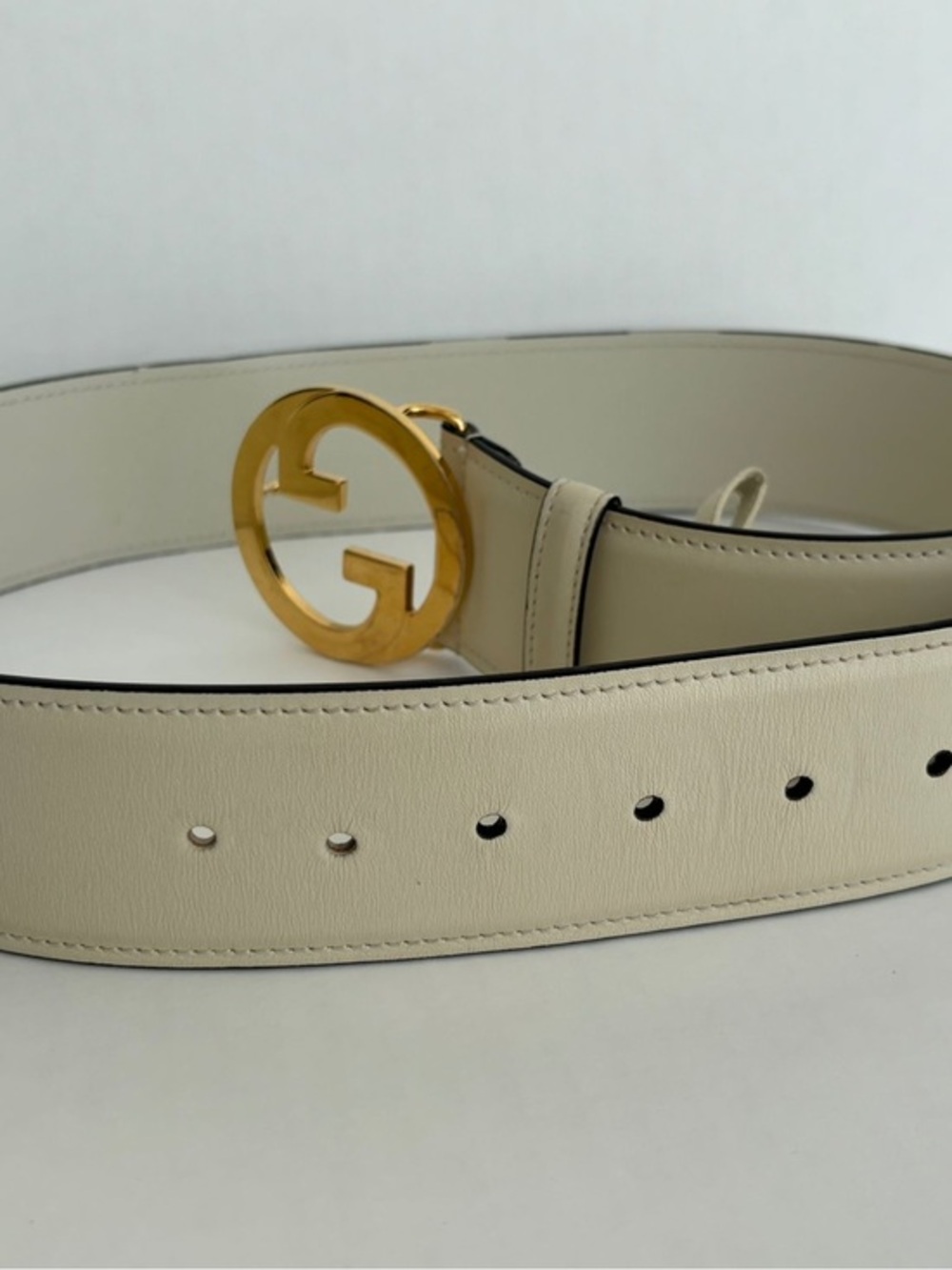 Gucci Interlocking GG Belt Cream Leather Gold Buckle Size 85/34 Authentic - Picture 6 of 7